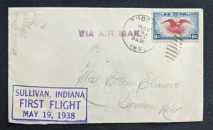 1938 Sullivan Indiana First Flight Airmail Cover