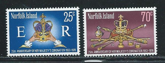 Norfolk Island 229-30 1978 25th Elizabeth Coronation set MNH