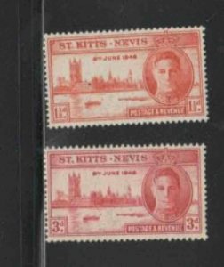 ST. KITTS- NEVIS #91-92 1946 PEACE ISSUE MINT VF LH O.G