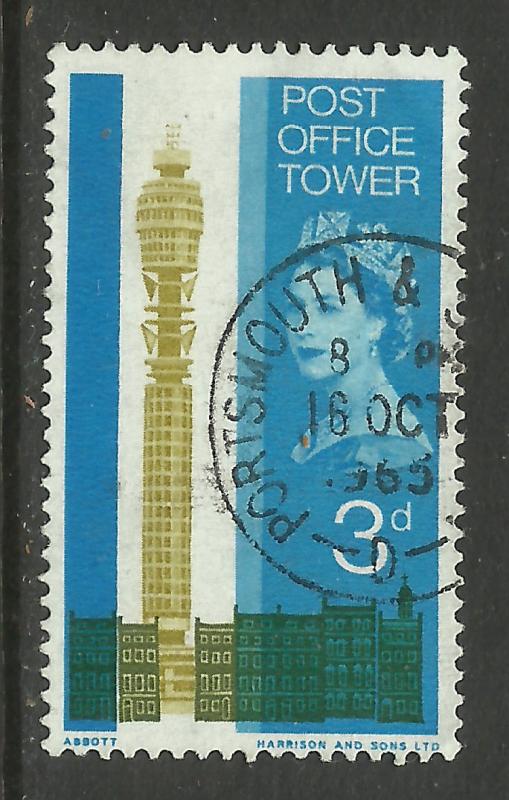 GB 1965 QE2 3d Post Office Tower  SG 679 Portsmouth Pmk ( C256 )