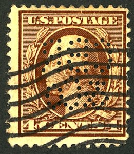 U.S. #334 USED PERFIN CANCEL