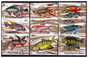 GUINEA 1971 Fish partial set of 9 values MNH