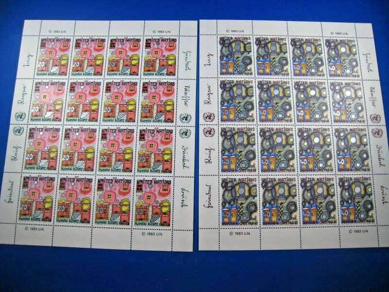 UN NEW YORK -  SCOTT #415-416 - 1983 HUMAN RIGHTS - 2 FULL PANES OF 16     MNH