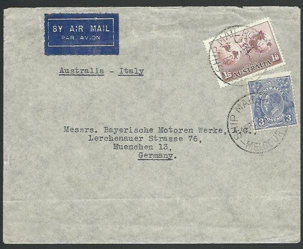 AUSTRALIA 1938 airmail cover to Germany, 1/9d rate via Italy?..............58921