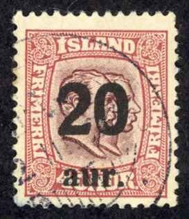 Iceland Sc# 135 Used 1921-1925 20a Overprints