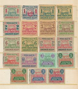 U.S. State of Ohio 19 Different Consumer Prepaid Sales Tax Receipt Stamps Used