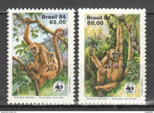 1984 Brazil Wwf Fauna Monkeys Primates Animals #2052-53 1Set ** Tk013