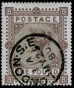 GB QV SG129 SCARCE £1 brown-lilac VERY FINE USED CDS. Cat £4500 SUPERB COLOUR BB