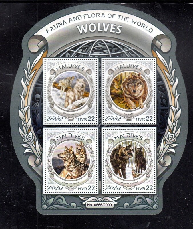 MALDIVES #3693 2016 WOLVES MINT VF NH O.G M/S4