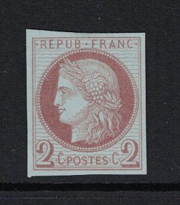 France 1870 M Yon Plate Proof 2c Blue and Red Hinged No Gum - S17039