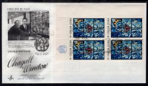 UN New York 180 Chagall Window Plate Block Artcraft U/A FDC