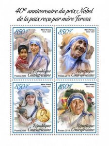 Central Africa - 2019 Mother Teresa - 4 Stamp Sheet - CA190104a