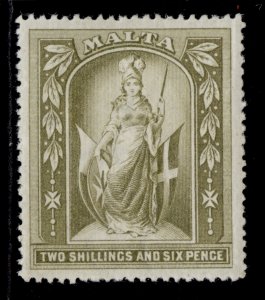 MALTA QV SG34, 2s 6d olive-grey, M MINT. Cat £45.