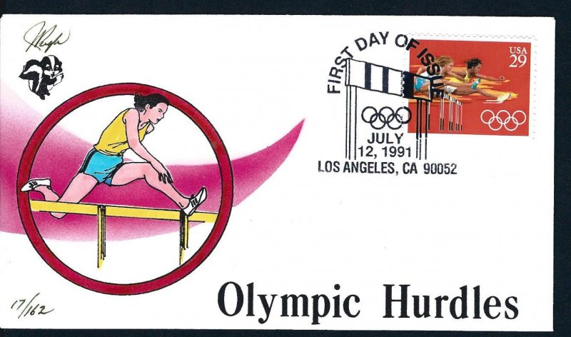 Pugh Design/Painted LA Olympics Hurdles July 1991 FDC...142 of 162 created!