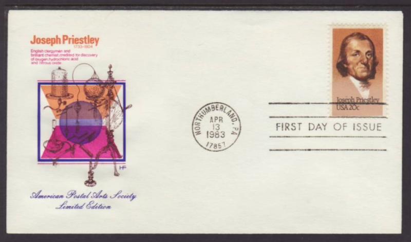 US 2038 Joseph Priestly 1983 Postal Arts U/A FDC