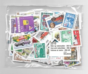 Thematic Worldwide Postage Stamps - Cars & Motor Bikes - 250 different #2515