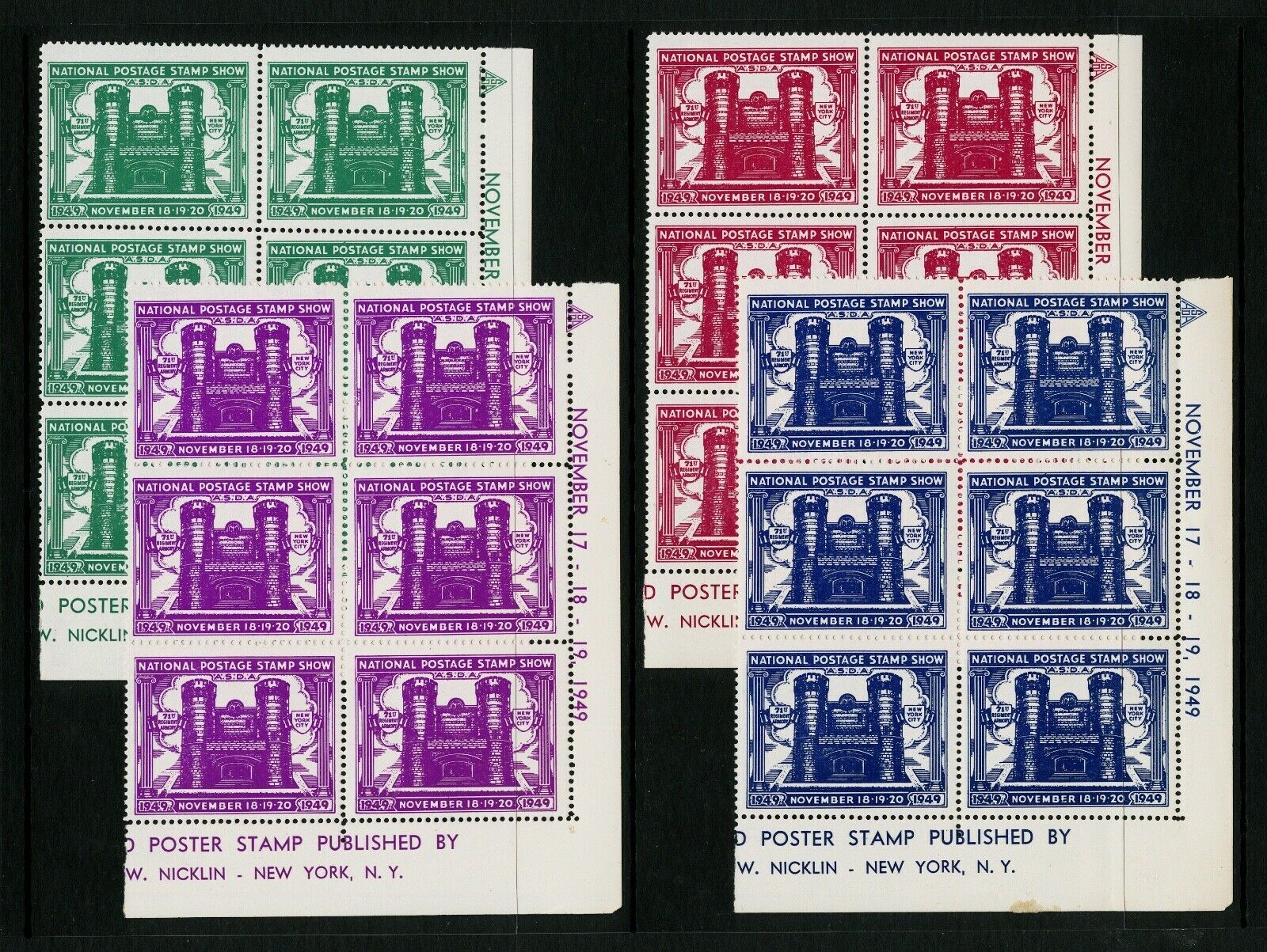 1949 1st ASDA National Postage Stamp Show Cinderella Corner Margin Blks