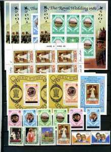 TURKS & CAICOS 1980-1982 ROYALTY SMALL COLLECTION 12 STAMPS, 5 SHEETS, 3 S/S MNH