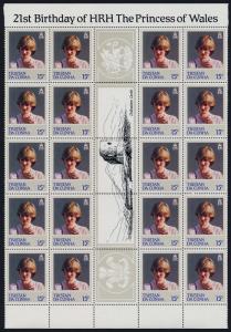 Tristan da Cunha 310-3 Gutter strips of 20 MNH Princess Diana 21st Birthday