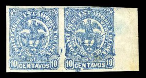 Colombia, Colombian States - Tolima #48a, 1886 10c blue, imperf. horizontal p...