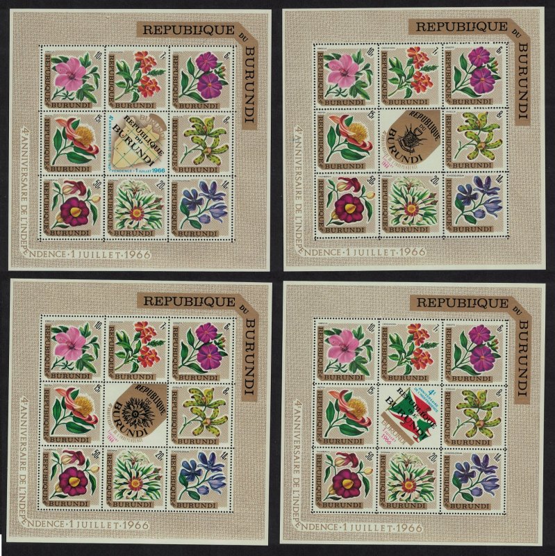 Burundi Flowers Fourth Anniversary of Independence 1966 4 MSs SG#MS220 MI#Block