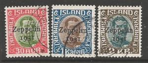 ICELAND SG179/81 1931 ZEPPELIN OVERPRINTS FINE USED