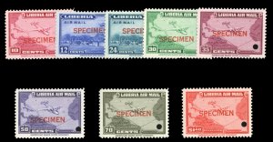 Liberia #C37-44S, 1942-44 Airpost, set of eight, overprinted Specimen with se...