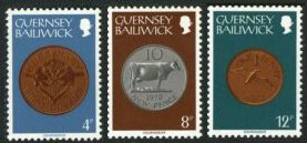 GUERNSEY - Coin 4p, 8p and 12p - Lily, Cow and Bird (1979) MNH