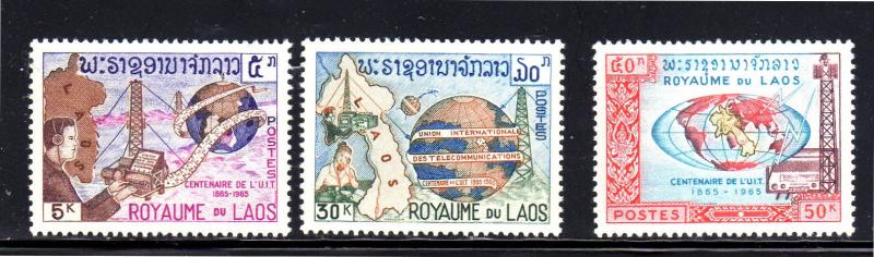 LAOS #109-111  1965  ITU CENTENARY  MINT  VF NH  O.G