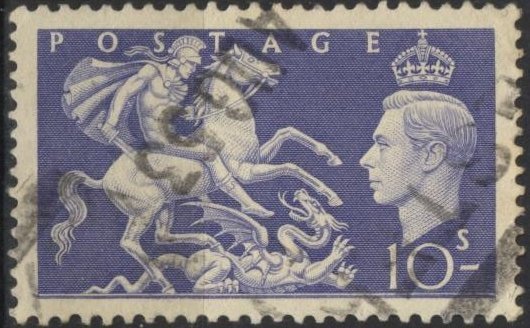 Great Britain 288 (used) 10sh George VI, St. George & the dragon, ultra (1951)