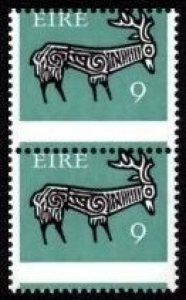 1975 no wmk. 9p stag on OCP with vert. mis-perf., vertical pair, superb u/m mint