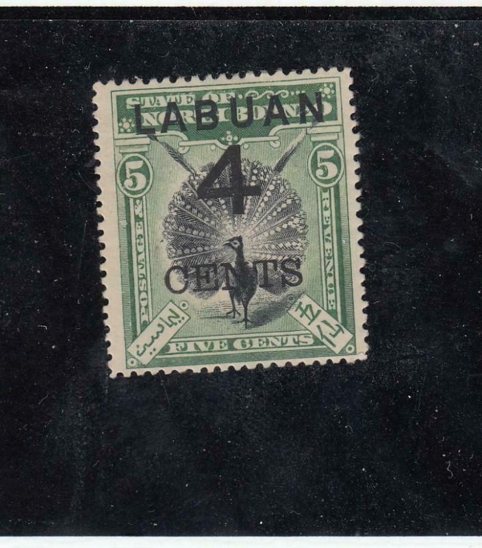 LABUAN (MK4417)  # 87  VF-MH 4 on 5cts  ARGUS PHEASANT SURCHARGED CAT VAL $55