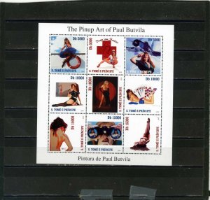 ST.THOMAS & PRINCE ISLANDS 2010 PAINTINGS BY PAUL BUTVILA SHEET OF 9 STAMPS MNH