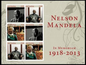 Guyana 2013 - Nelson Mandela - Sheet of 6 IMPERF Stamps - Scott #4270 - MNH