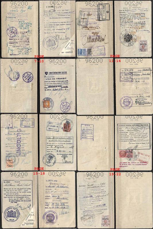 JUDAICA ISRAEL PASSPORT , SEPARATE PAGES, REVENUE STAMP, VISAS, 1958