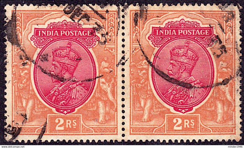 INDIA 1926 KGV 2r Carmine & Orange Horizontal Pair SG215 Used