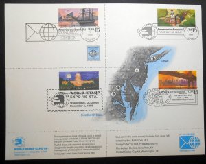 1989 World Stamp Expo Sc UX142a UX139-UX142 sheet of 4 with Artmaster cachet