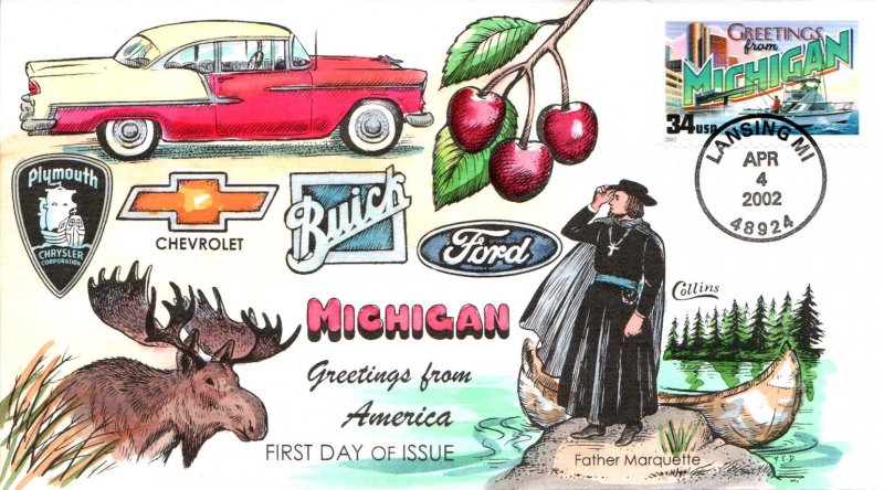 #3582 Greetings From Michigan Collins FDC