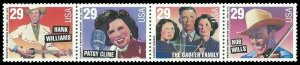 1993 Country & Western Music Strip Of 4 29c Stamps, Sc# 2771-2774, MNH, OG