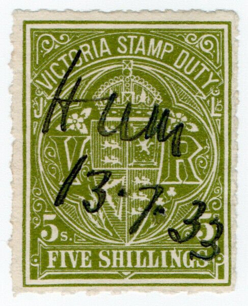 (I.B) Australia - Victoria Revenue : Stamp Duty 5/- (roulette)