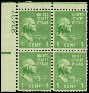 US #804 WASHINGTON MNH UL PLATE BLOCK #23437