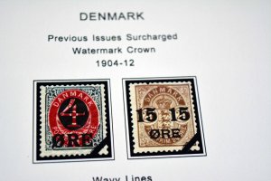 COLOR PRINTED DENMARK [CLASS] 1851-1955 STAMP ALBUM PAGES (27 illustrated pages)