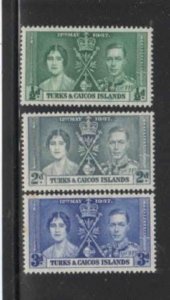 TURKS & CAICOS ISLANDS #75-77 1937 CORONATION ISSUE MINT VF NH O.G aa