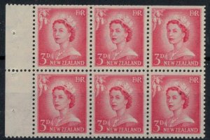 New Zealand 1955 SG748 3d QEII Large Numeral Booklet Pane - MNH