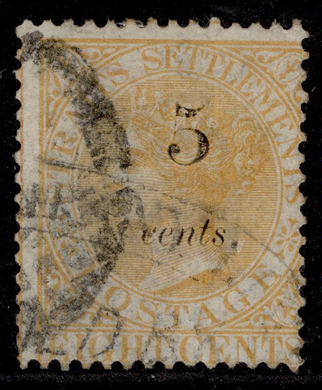 MALAYSIA - Straits Settlements QV SG42, 5c on 8c orange, USED. Cat £225. WMK CC