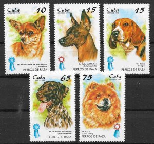 CUBA Sc# 3913-3917  DOGS DOGS DOGS  Cpl set of 5 stamps 1998  MNH mint