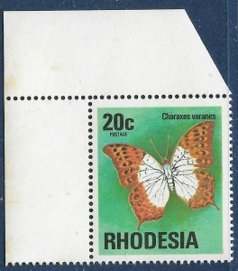 Rhodesia sg 503 MNH 1974 20c Butterflies marginal top left corner.