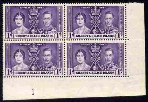 Gilbert & Ellice Islands 1937 KG6 Coronation 1d corne...