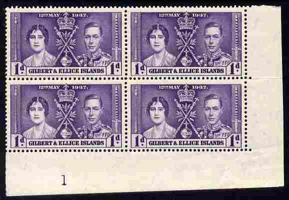 Gilbert & Ellice Islands 1937 KG6 Coronation 1d corne...