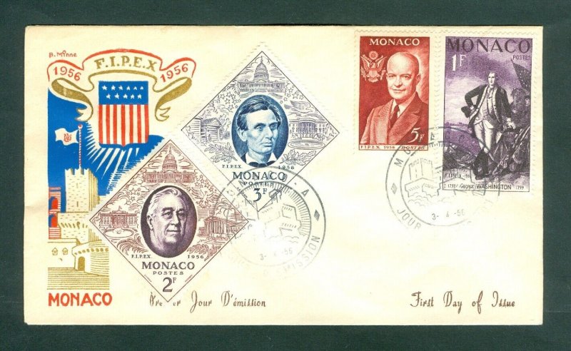 Monaco. 1956. FD Cover Used. F.I.P.E.X 1956. US, Presidents. 